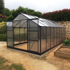 Green Protect Serre de jardin 16,9m² anthracite en polycarbonate 4mm + embase Green Protect