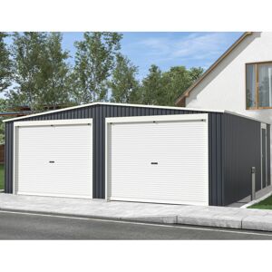 Garage double 637x513cm en acier galvanise gris anthracite avec portes enroulables - X-METAL