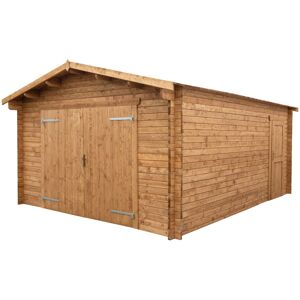 Garage en bois massif 40mm FSC traite et teinte 398x498cm - Gardy Shelter