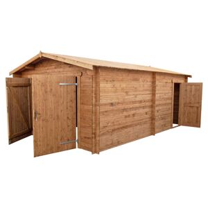 Gardy Shelter Garage en bois massif 28mm FSC traité et teinté marron 370x550cm - Gardy Shelter