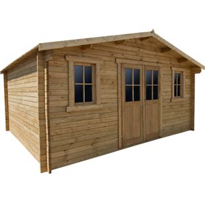 Abri en bois massif 19,8m² PLUS 28mm traite teinte marron Gardy Shelter