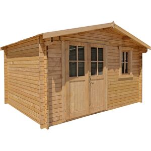 Abri en bois massif 12m² PLUS 28mm traité teinté marron Gardy Shelter - Publicité