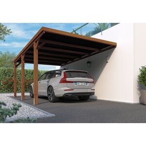 Forest-Style Carport adossé en bois de pin traité avec couverture polycarbonate – 16,4 m² - Publicité