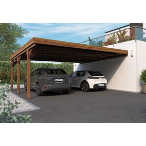 Forest-Style Carport double adossé en bois traité avec couverture polycarbonate – 30,6 m² - Publicité