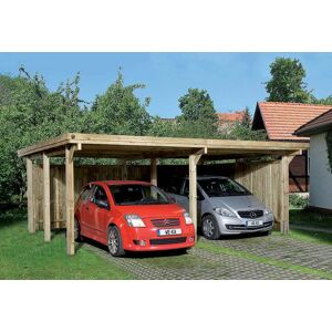 Weka Carport double en bois de pin traité et toit acier galvanisé – 30,87 m² - Publicité