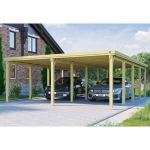 Weka Carport double en bois de pin traité et toit acier galvanisé – 47,27 m² - Publicité