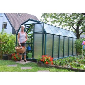 Rion. Serre de jardin polycarbonate double paroi lucarne et base – 7,90 m² - Publicité