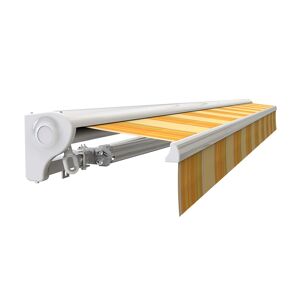 SUNNY INCH ® Store banne Demi coffre motorisé et manuel pour terrasse - Jaune rayé - 3,6 x 3 m