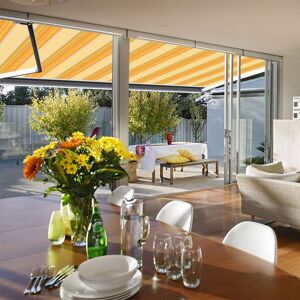 SUNNY INCH ® Store banne extérieur coffre intégral motorisé et manuel pour terrasse - Jaune rayé - 2,5 x 2 m