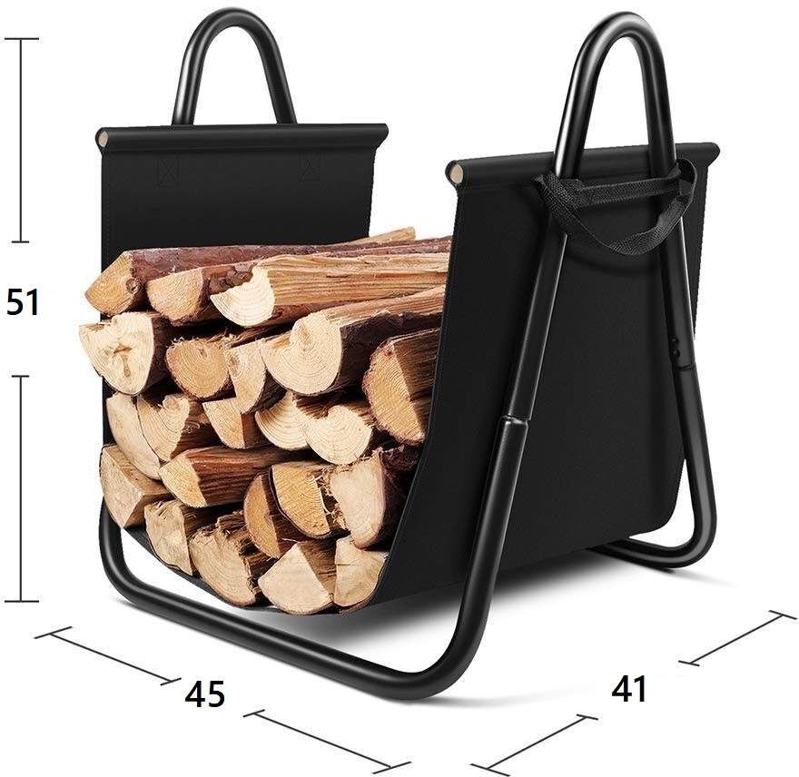 Bc-elec - HMFR-10 Rangement à bois en acier et textile noir 46X41X51CM, panier pour bois de chauffage, range-bûches