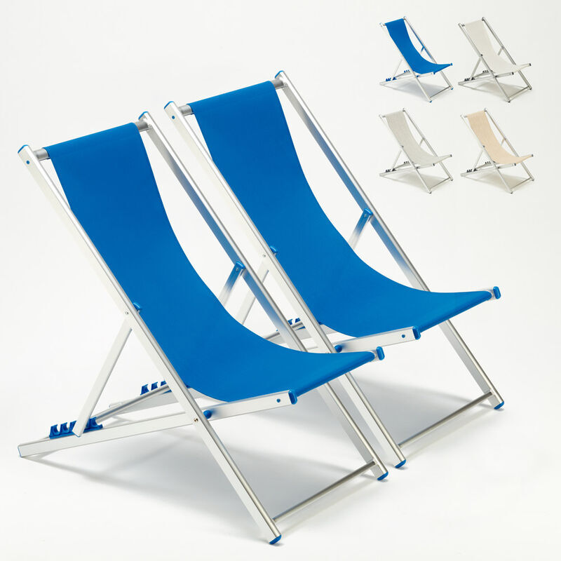 BEACH AND GARDEN DESIGN Transats chaises de plage piscine aluminium jardin Riccione 2 pcs   Bleu