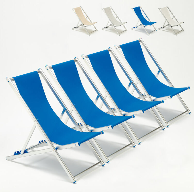 BEACH AND GARDEN DESIGN Transats de plage chaises pliantes jardin piscine aluminium Riccione 4 pcs