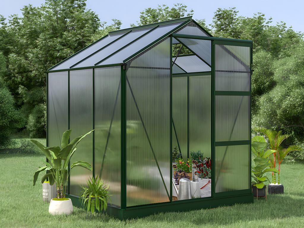 Serre de Jardin en polycarbonate de 3,4m² GIARDINA avec embase - Vert