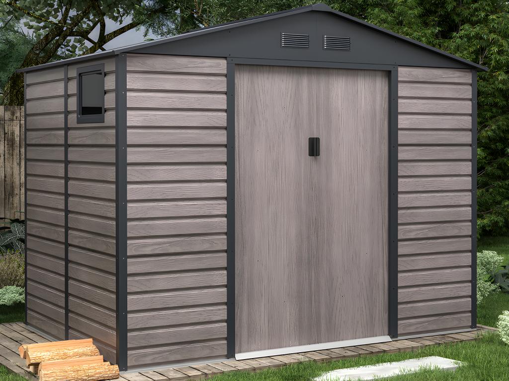 Vente-unique.com Abri de jardin métal en acier galvanisé effet bois gris 5,40 m² - ADELMO