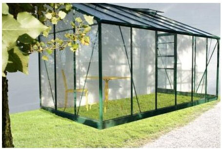 La Maison Du Jardin Serre en verre trempé 4 mm adossée modèle 126 + Base - 7,2 m² -alu peint Vert