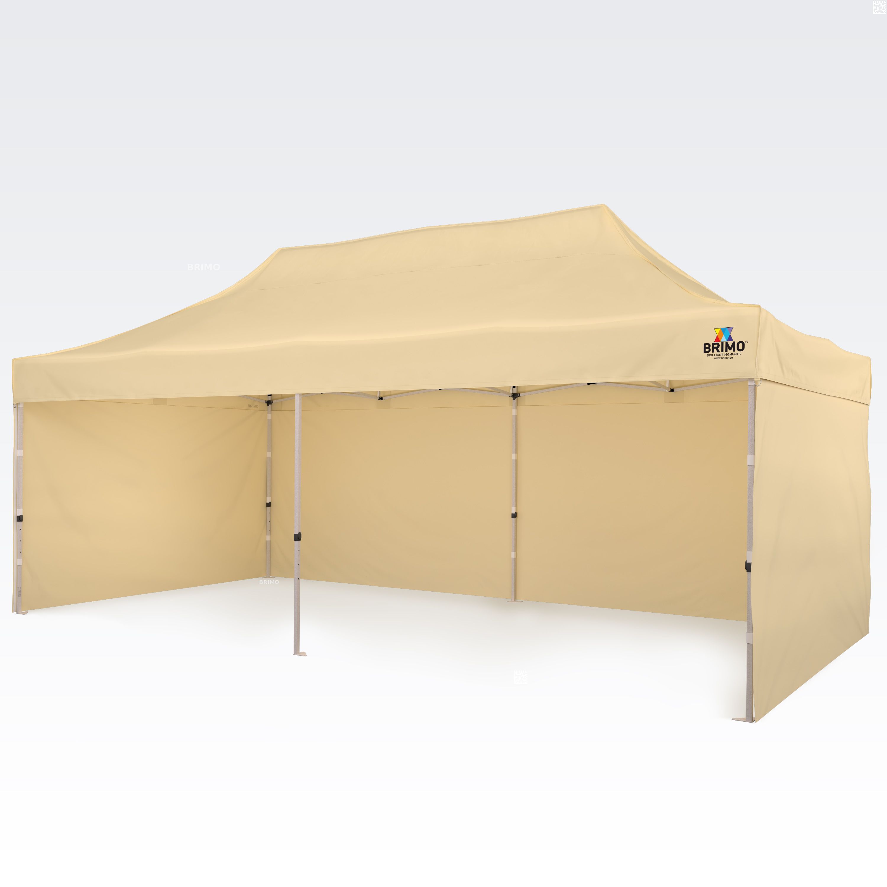 BRIMO Tente de marché 3x6m Gratuit : 3pc parois pleines, 12 sardines de tente et housse de protection + Garantie de 5 ans! beige