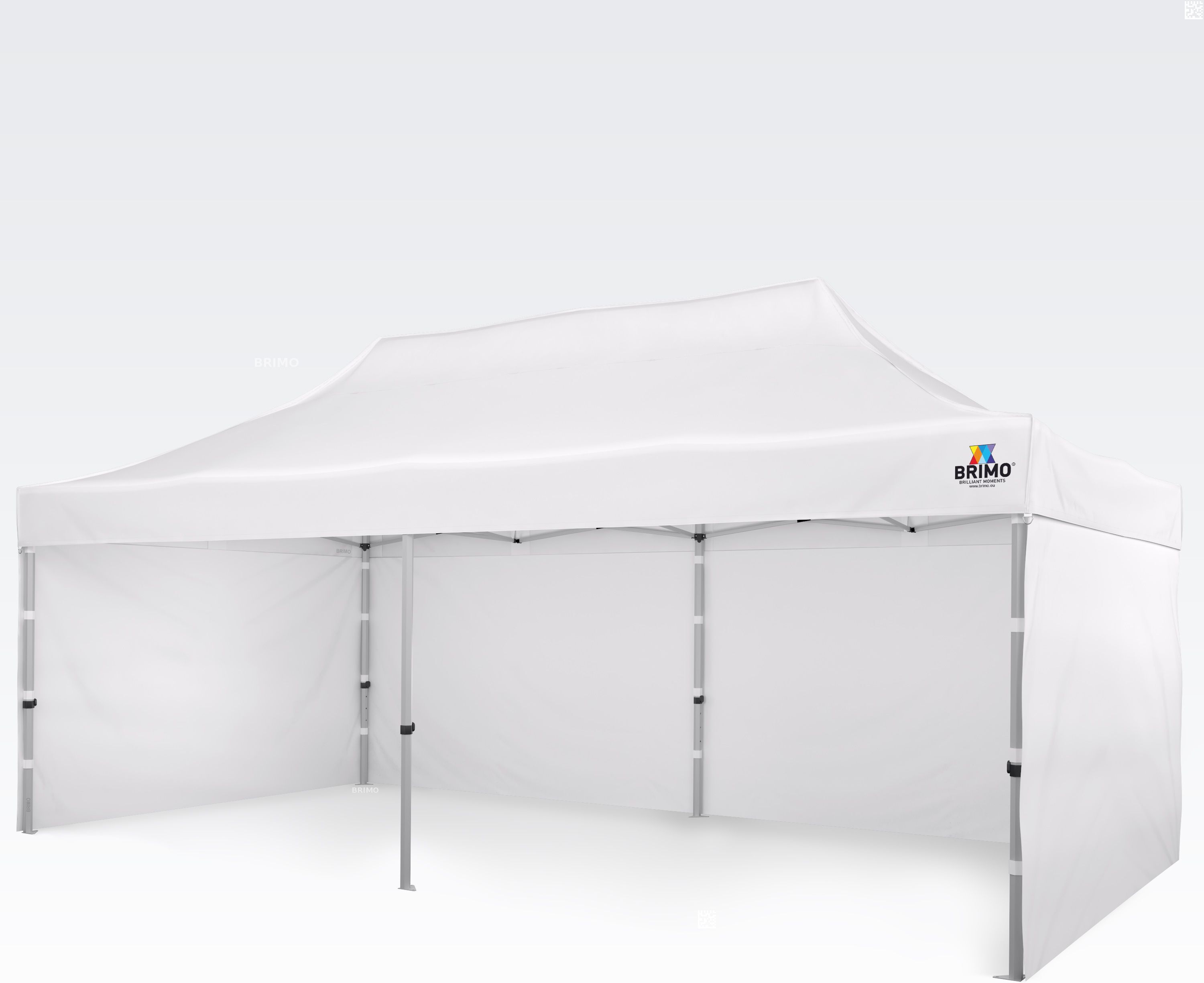 BRIMO Tonnelle pliant 3x6m Gratuit : 3pc parois pleines, 12 sardines de tente et housse de protection + Garantie de 5 ans! blanc