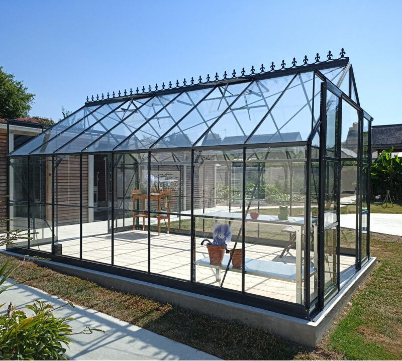 Serre de jardin 14,52m² en aluminium anthracite et verre trempé 4mm - Green Protect