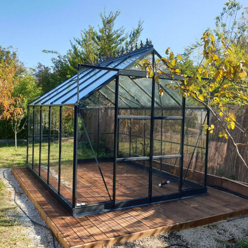 Serre de jardin Prima 7,42m² en aluminium anthracite et verre trempé 4mm - Green Protect