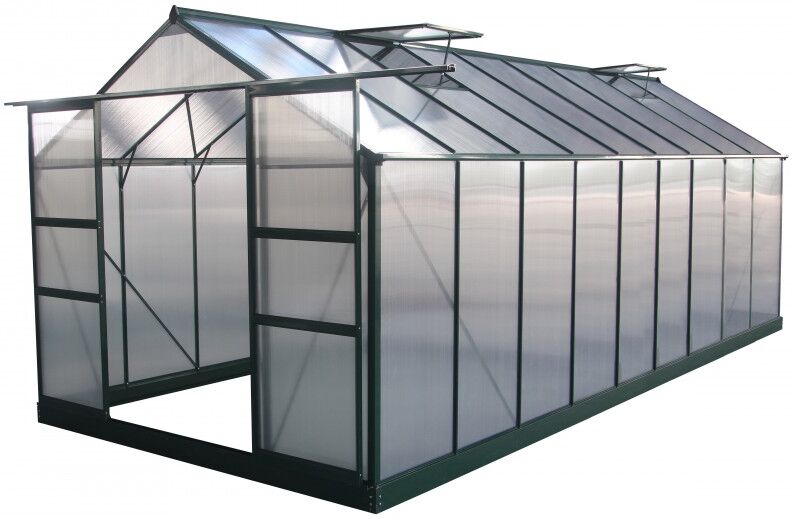 Green Protect Serre de jardin 16,9m² verte en polycarbonate 4mm + embase Green Protect