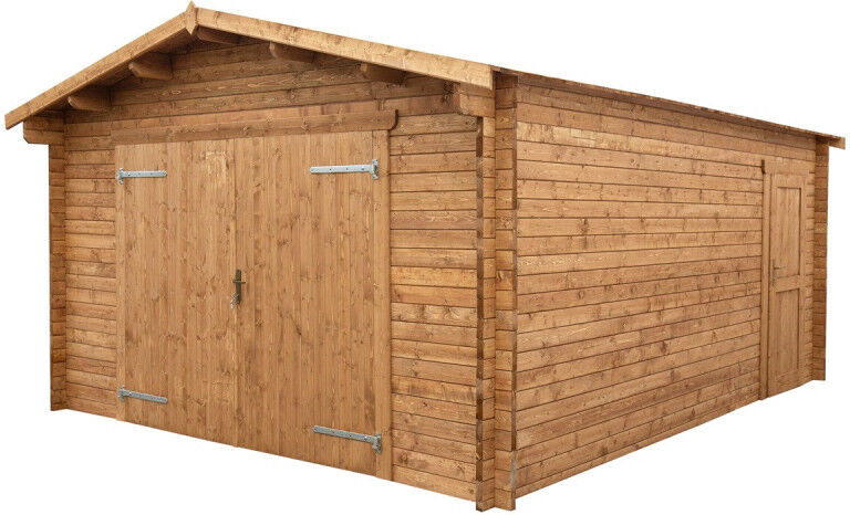 Garage en bois massif 28mm traité et teinté 398x498cm - Gardy Shelter