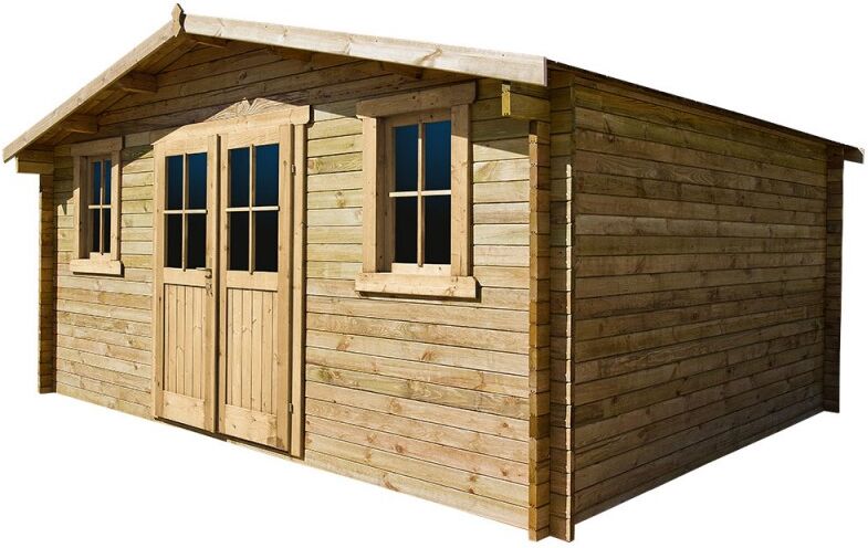 Abri en bois massif 16m² PLUS 28mm traité teinté marron Gardy Shelter