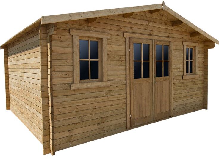 Abri en bois massif 19,8m² PLUS 28mm traité teinté marron Gardy Shelter