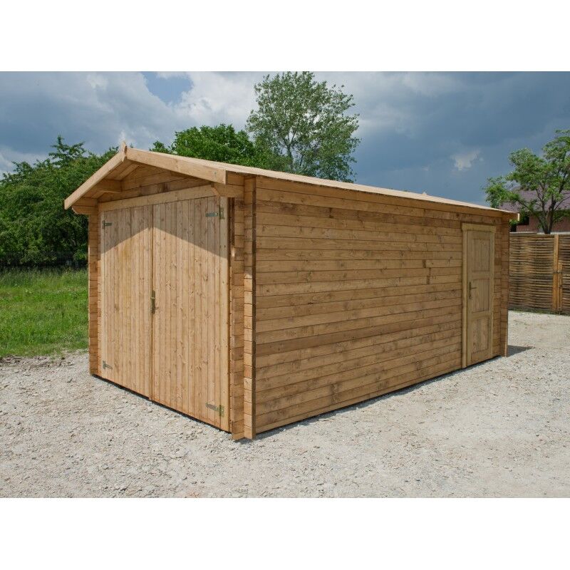Garage 15m² en bois massif 40mm traité teinté marron Gardy Shelter