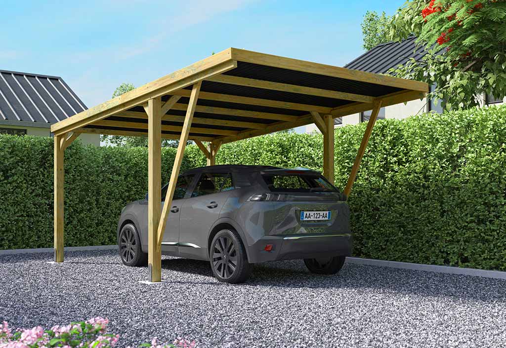 Forest-Style Carport en bois de pin traité autoclave 16,5 m² - Victor Modern