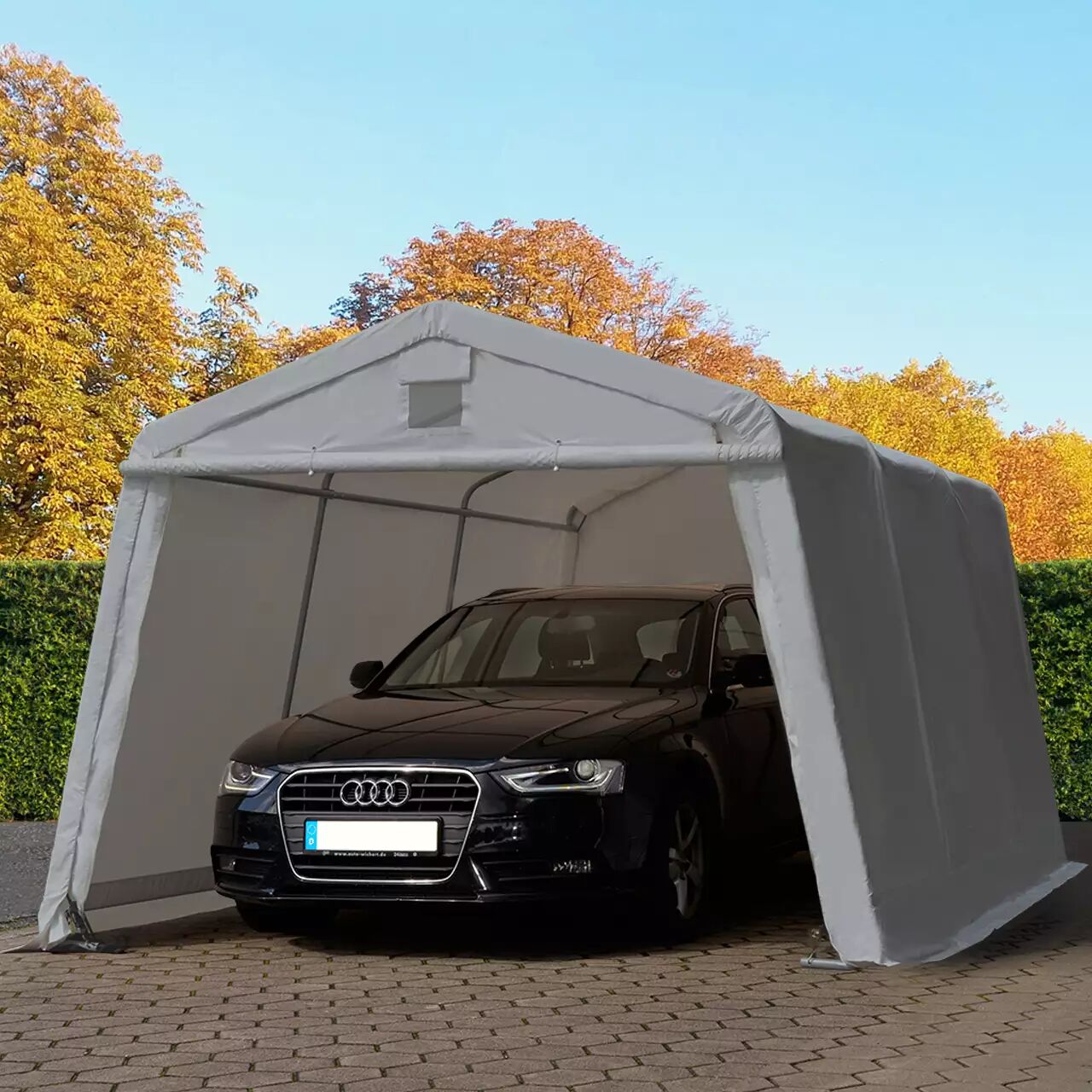 Intent24.fr Tente garage 3,3x4,8m PVC 500 g/m² gris imperméable abri PVC