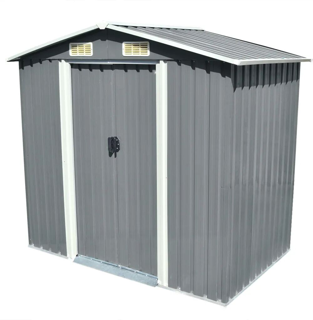 vidaXL Garden Storage Shed Grey Metal 204x132x186 cm