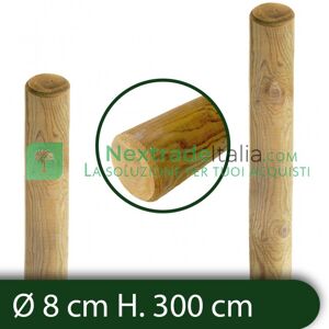 NextradeItalia 10pz Pali In Legno Ø Cm 8 Altezza Cm 300 H Tondi Senza Punta Trattati Impregnati Per Recinzione Staccionata/steccato Palo Tondo