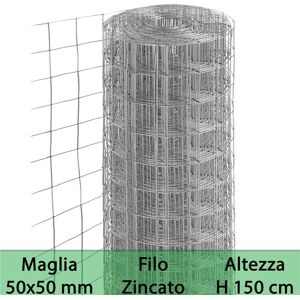 NextradeItalia 2pz Rete Per Recinzione Zincata Altezza H 150 Cm Maglia Elettrosaldata 50x50 Mm Filo Ø 1,8 Mm Lughezza Rotolo Da 25 Mt Per Recinzione Grigio