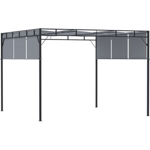 Outsunny Gazebo Pergola 3x3 m in Acciaio con Tettuccio Scorrevole e 8 Picchetti Inclusi, Grigio Scuro