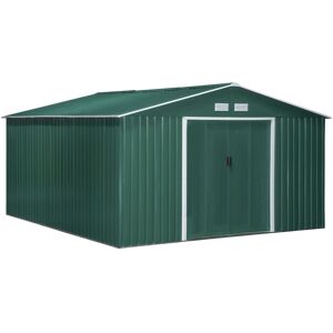 Outsunny Casetta da Giardino con 2 Porte Scorrevoli e 4 Prese d'Aria in Acciaio e PP, 340x386x200cm, Verde