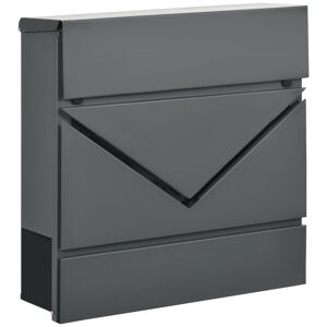 Homcom Cassetta Postale in Acciaio Zincato con Portagiornali e 2 Chiavi di Sicurezza, 37x10.5x37 cm, Grigio