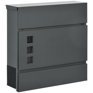 Homcom Cassetta Postale in Acciaio Zincato con 3 Fessure e 2 Chiavi di Sicurezza, 37x10.5x37 cm, Grigio