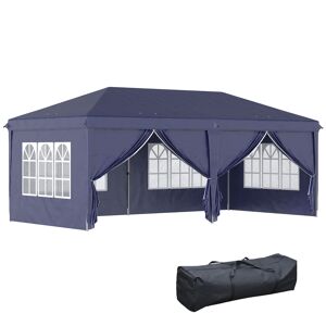 Outsunny Gazebo Pieghevole da Giardino Esterno con 6 Pannelli Laterali, 585x295 cm, Blu