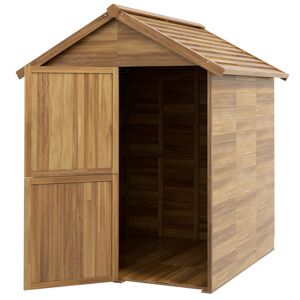 Outsunny Casetta da Giardino in Legno 1.8x2m con Porta Doppia, Finestra e Base Inclusa, Colore Legno