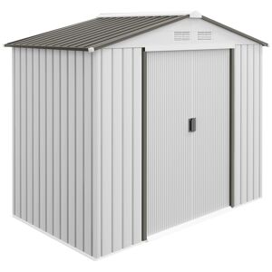 Outsunny Casetta Porta Utensili in Acciaio, Capanno da Giardino con Porte Scorrevoli, 213x130x185 cm, Bianco