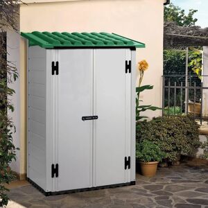 GAROFALO Casetta da giardino  in pvc Tuscany Grigio chiaro Ral7035 con tetto Verde scuro Ral6016 MAT con porta doppio battente, superficie totale 1.32 m² e spessore parete 20 mm