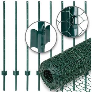 Kit recinto per giardino VOSS.farming: Rete esagonale 10 m x 100 cm, verde + 8x pali da recinzione in metallo