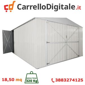 Box in Acciaio Zincato Casetta da Giardino in Lamiera Box Auto 3.60 x 5.14 m x h2.32 m - 320 KG - 18,50 metri quadri - BIANCO