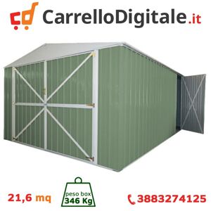 Box in Acciaio Zincato Casetta da Giardino in Lamiera Box Auto 3.60 x 6.00 m x h2.32 m - 346 KG - 21,6 metri quadri - VERDE