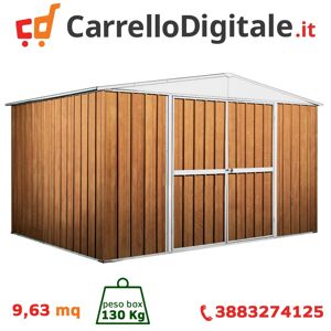 Box in Acciaio Zincato Casetta da Giardino in Lamiera 3.60 x 2.60 m x h2.12 m  - 130 KG - 9,36 metri quadri - LEGNO