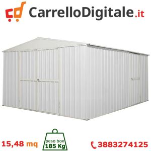 Box in Acciaio Zincato Casetta da Giardino in Lamiera 3.60 x 4.30 m x h2.10 m - 185 KG - 15,48 metri quadri - BIANCO