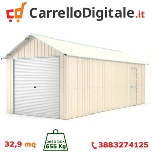 Box in Acciaio Zincato Casetta da Giardino in Lamiera Box Auto 3.60 x 9.14 m x h 3.15 m - 655 KG - 32.9 metri quadri - BEIGE