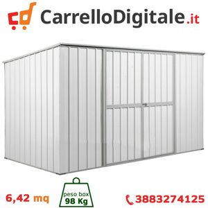 Box in Acciaio Zincato Casetta da Giardino in Lamiera 3.45 x 1.86 m x h1.92 m - 98 KG – 6,42 metri quadri - BIANCO