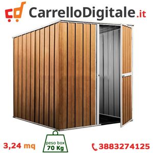 Box in Acciaio Zincato Casetta da Giardino in Lamiera 1.75 x 1.85 m x h1.92 m - 70 KG - 3,24 metri quadri - LEGNO