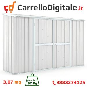 Box in Acciaio Zincato Casetta da Giardino in Lamiera 3.07 x 1.00 m x h1.92 m - 67 KG - 3.07 metri quadri - BIANCO